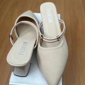 Size 7 / 38, NWOT, never worn, cream, low heel